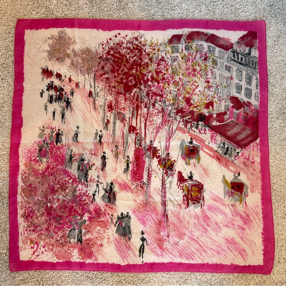 Pink Vintage Abstract Art City People Scenic View Scarf 26” X 26”